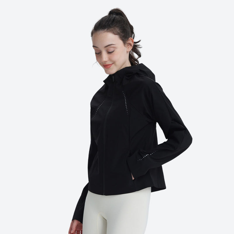 Women's waterproof 3L short hardshell ski jacket - black short hardshell jacket, for powder and piste riding