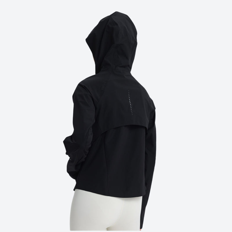 Women's breathable waist-fit 3-layer shell with vents - black short hardshell jacket, for cold-weather winter sports