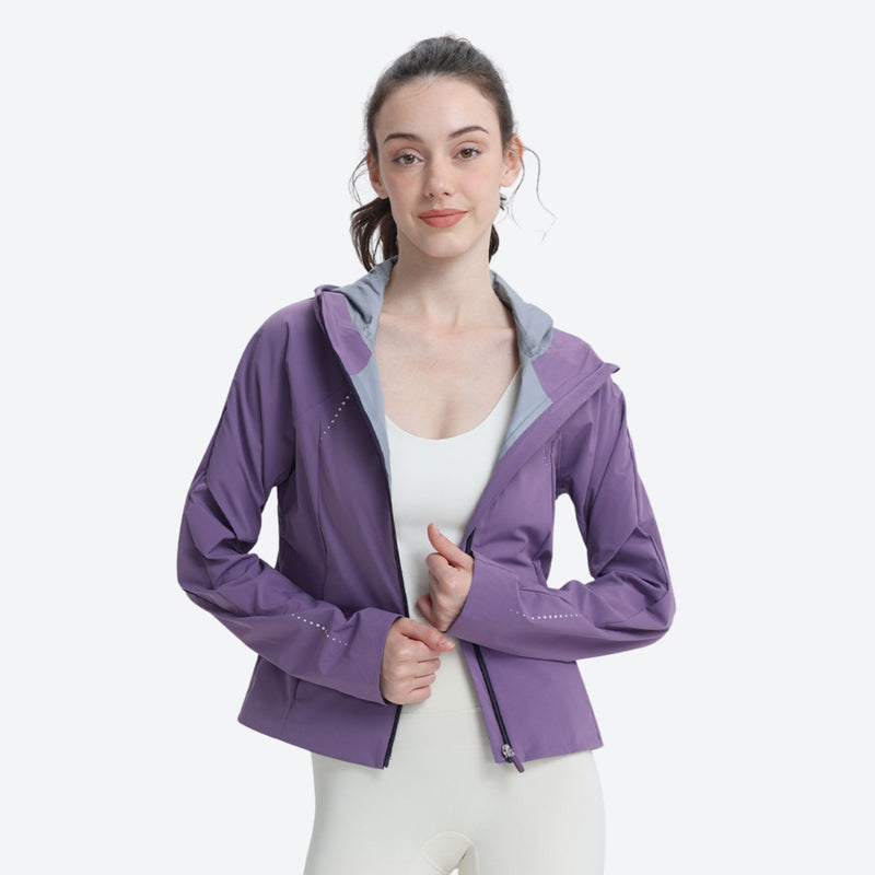 Women's breathable waist-fit 3-layer shell with vents - purple short hardshell jacket, for skiing and snowboarding