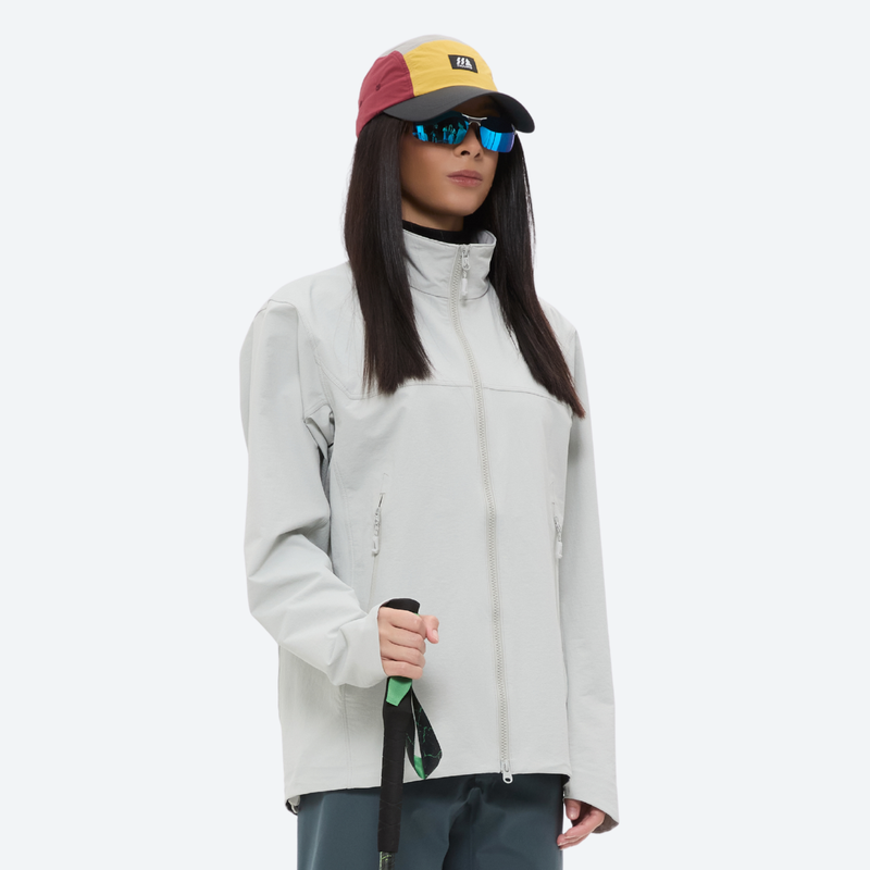 Women's breathable softshell outdoor jacket - white softshell jacket, for spring and autumn outdoor wear