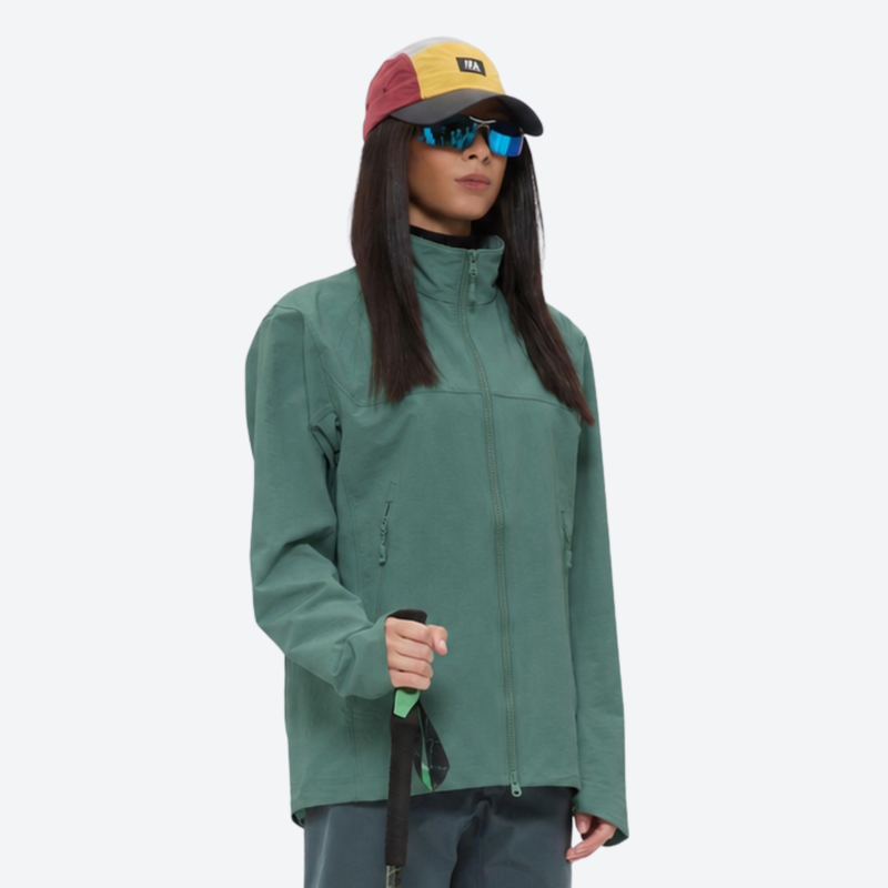 Women's breathable softshell outdoor jacket - green softshell jacket, for spring and autumn outdoor wear