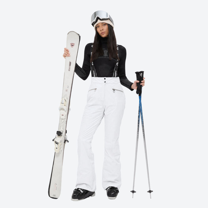 Women's waterproof 3L snow jacket and bib pants - white bib pants with black top, for skiing and snowboarding