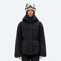 
                  
                    Women's waterproof 3L ski jacket and pants set - black, on-model front view, for resort and cross-country days
                  
                