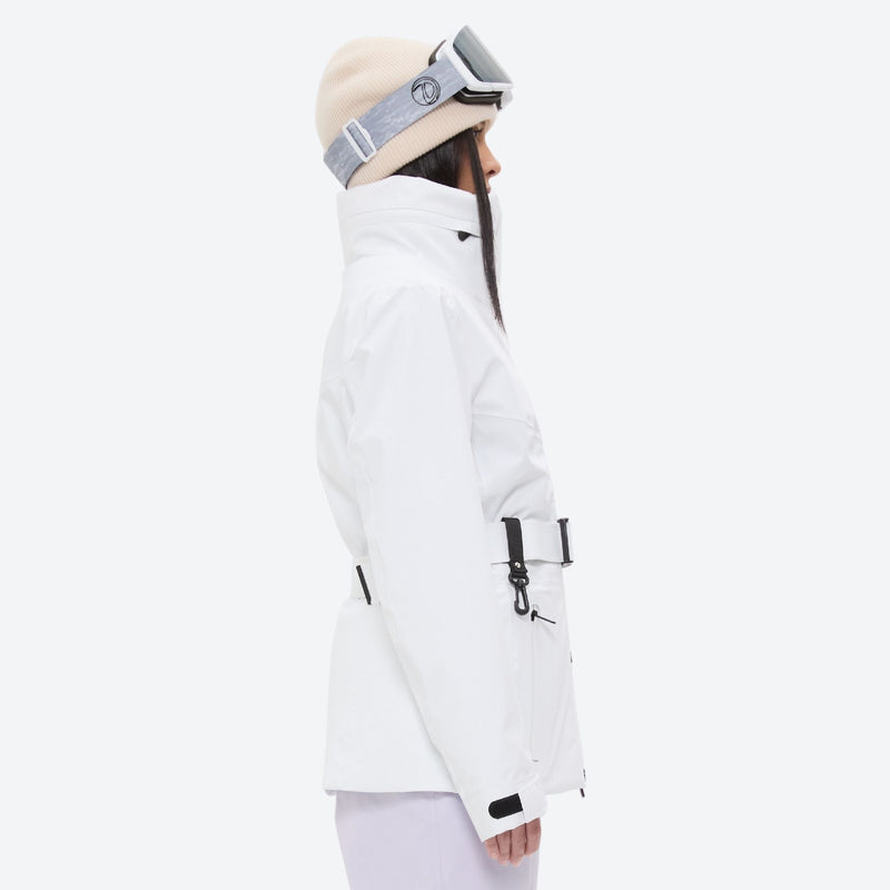 Women's waterproof 3L ski jacket and pants set - white jacket with lavender pants, for skiing and snowboarding