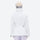 Women's belted snow jacket with suspender pants - white jacket with lavender pants, for resort and cross-country days