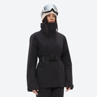 
                  
                    Women's 3-layer breathable ski suit - black jacket with black pants, on-model front view, for cold-weather winter sports
                  
                