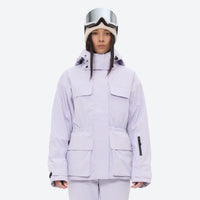 
                  
                    Women's 3-layer breathable ski suit - lavender, on-model front view, for resort and cross-country days
                  
                