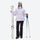Women's belted snow jacket with suspender pants - lavender jacket with black pants, for cold-weather winter sports