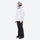 Women's 3-layer breathable ski suit - white jacket with black pants, on-model side view, for skiing and snowboarding