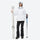 Women's belted snow jacket with suspender pants - white jacket with black pants, for snowy mountain travel