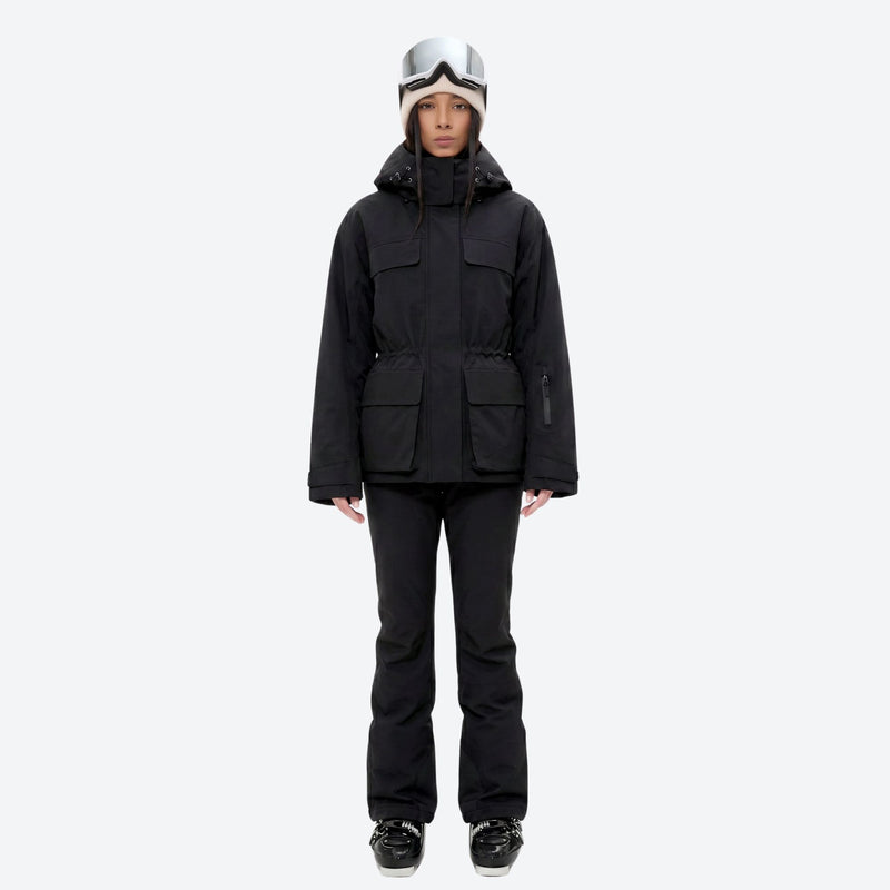 Women's 3-layer breathable ski suit - black jacket with black pants, for cold-weather winter sports