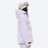 
                  
                    Women's waterproof 3L ski jacket and pants set - lavender, on-model side view, for resort and cross-country days
                  
                