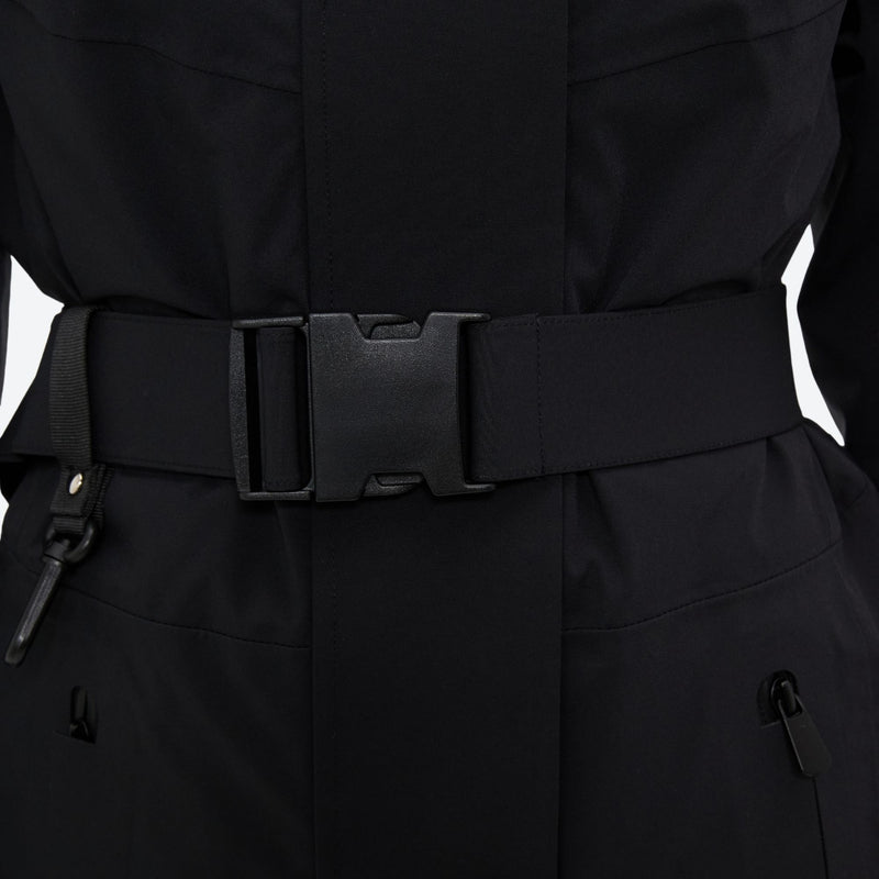 Women's 3-layer breathable ski suit - black, waist belt close-up detail, for skiing and snowboarding