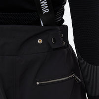 
                  
                    Women's breathable striped ski jacket with bibs - black, waistband snap and zip close-up detail, for powder and piste riding
                  
                