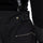 Women's breathable striped ski jacket with bibs - black, waistband snap and zip close-up detail, for powder and piste riding