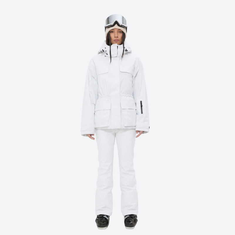 Women's 3-layer breathable ski suit - white jacket with white pants, for resort and cross-country days