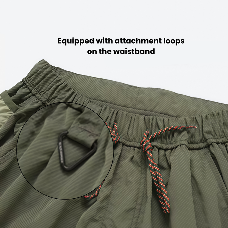 Breathable loose-fit trail pants with mesh lining - olive, for travel and camping