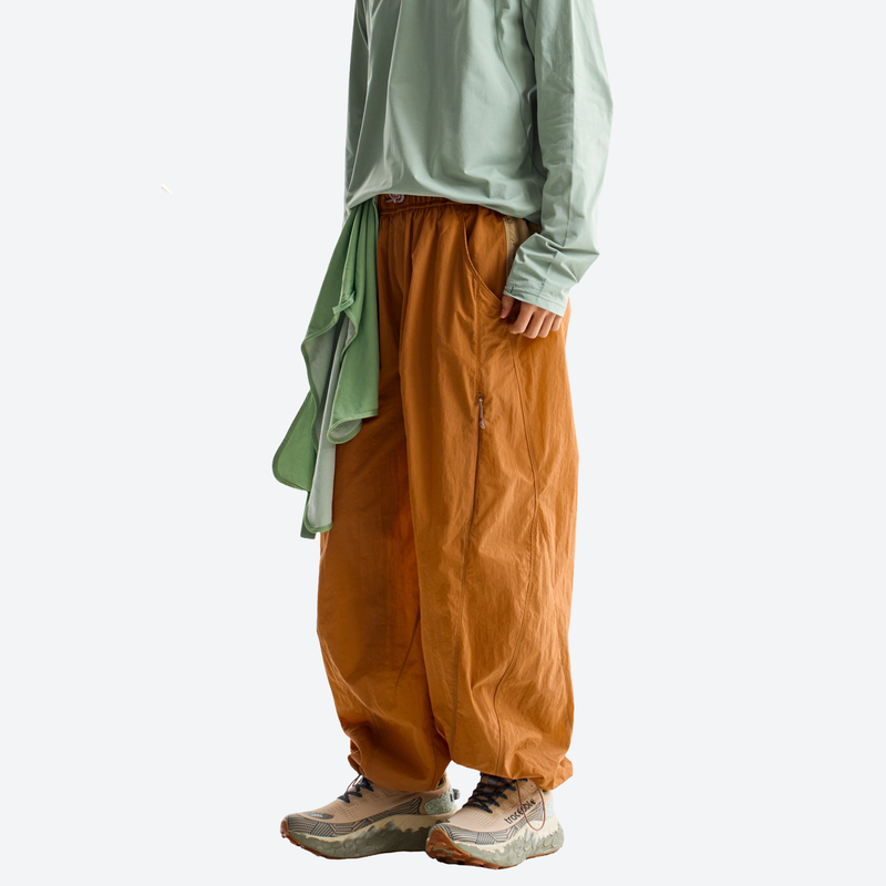 Unisex parachute hiking pants with hidden pockets - orange hiking pants, for hiking and trail walking