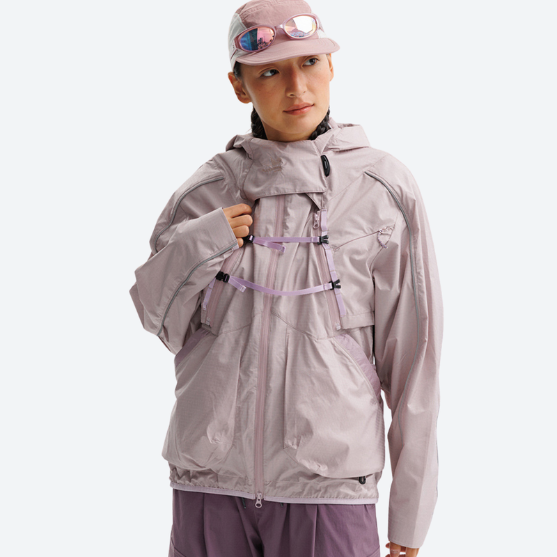 Unisex convertible snowboard jacket with reflective strips - mauve gray detachable jacket, for skiing and snowboarding