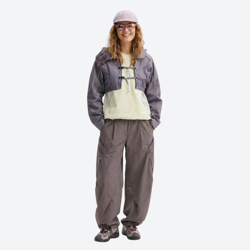 Breathable 2-way wear shell with laser-cut back pocket - mauve gray detachable jacket, for skiing and snowboarding