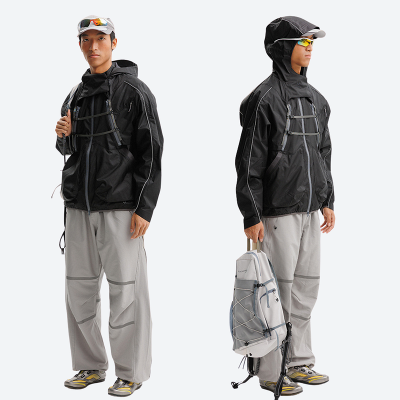 Unisex convertible snowboard jacket with reflective strips - black detachable jacket, for cold-weather outdoor wear