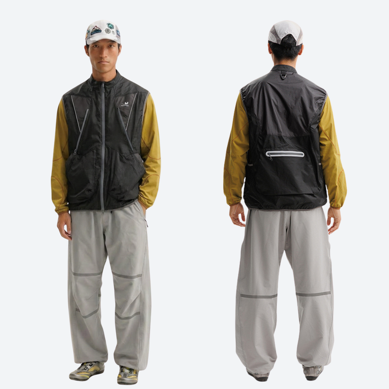 Unisex detachable waterproof jacket with vest mode - black vest with mustard sleeves, for skiing and snowboarding