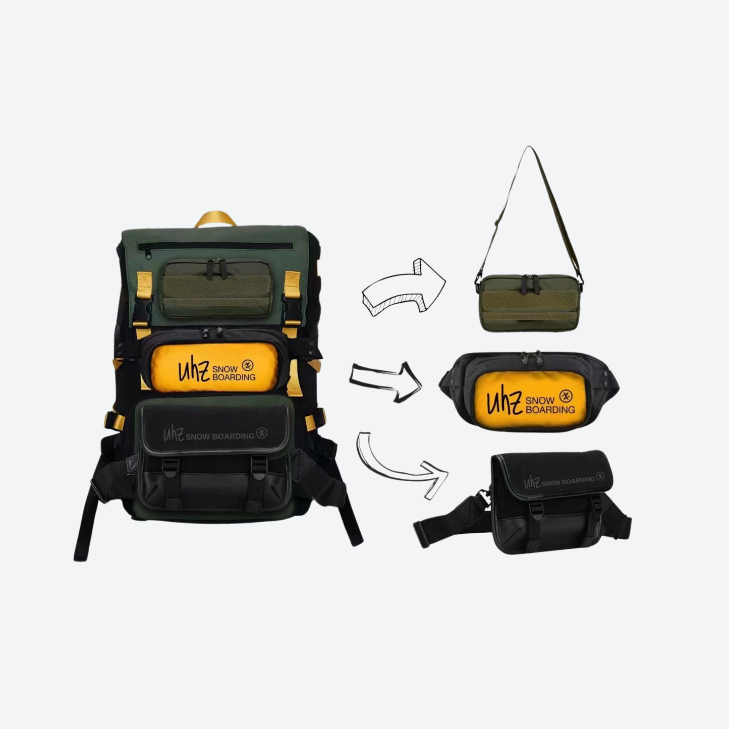 Transfer 4 in 1 Modular Backpack for Snow Sports, Dry/Wet Separation, Snow Gear Compatible White