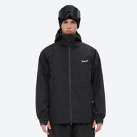 
                  
                    Men's 2-layer snowboard jacket and pants - black jacket, on-model front view, for resort and street wear
                  
                