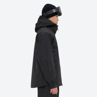 
                  
                    Men's minimalist breathable ski jacket set - black jacket, on-model side view, for cold-weather winter sports
                  
                