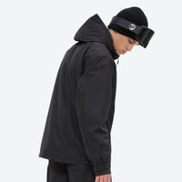 
                  
                    Men's waterproof 2L snow jacket and pants series - black jacket, side view bending forward, for resort and street wear
                  
                