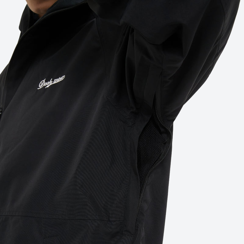 Unisex waterproof 2L snow jacket and pants - black, underarm zip vent close-up detail, for powder days and winter commute