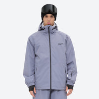 
                  
                    Men's waterproof 2L snow jacket and pants series - lavender gray jacket, on-model front view, for resort and street wear
                  
                