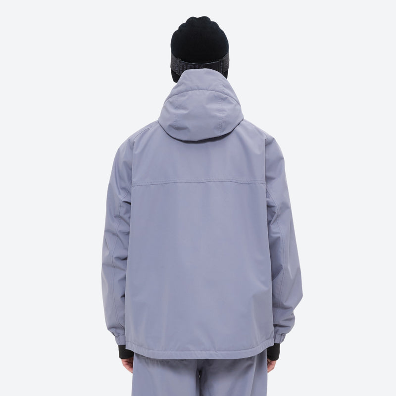 Men's waterproof 2L snow jacket and pants series - lavender gray jacket, on-model back view, for skiing and snowboarding