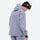 Men's minimalist breathable ski jacket set - lavender gray jacket, side view bending forward, for resort and street wear