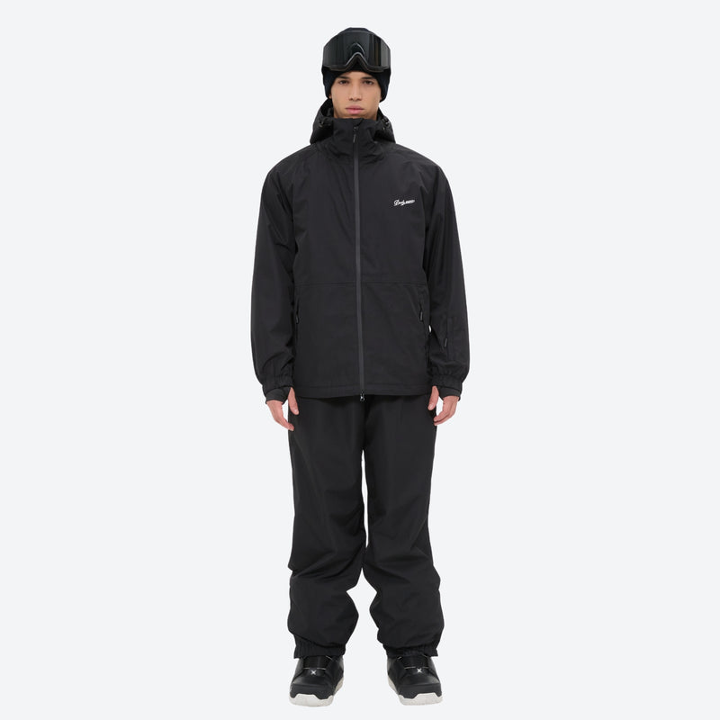 Men's 2-layer snowboard jacket and pants - black jacket with black pants, for skiing and snowboarding