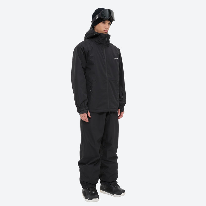 Men's waterproof 2L snow jacket and pants series - black jacket with black pants, for resort and street wear