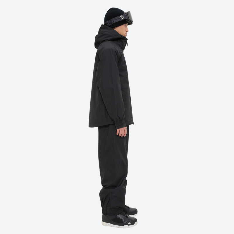 Men's minimalist breathable ski jacket set - black jacket with black pants, for powder days and winter commute