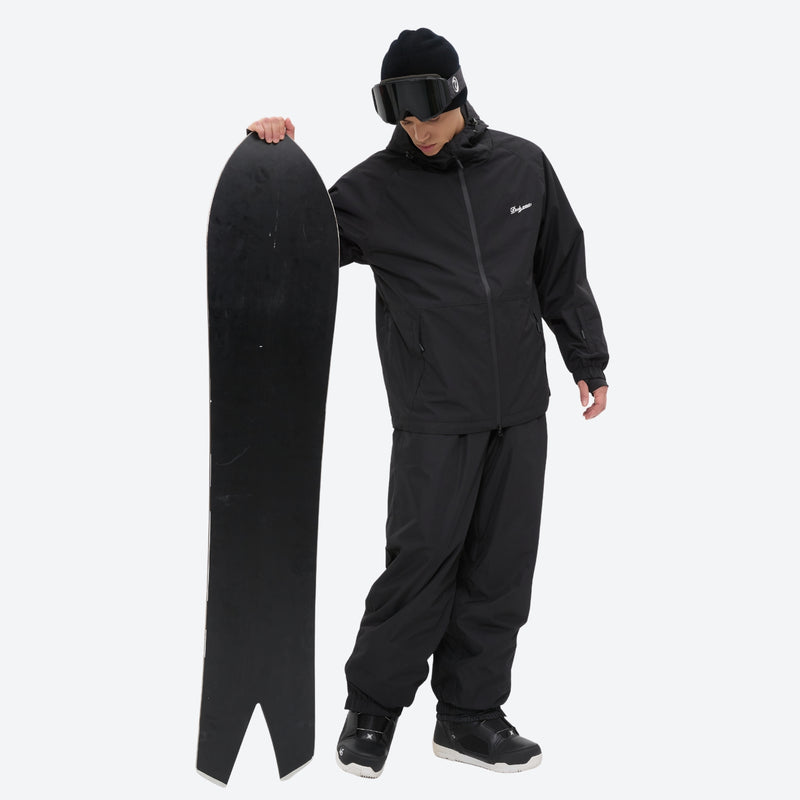 Men's waterproof 2L snow jacket and pants series - black jacket with black pants, for powder days and winter commute