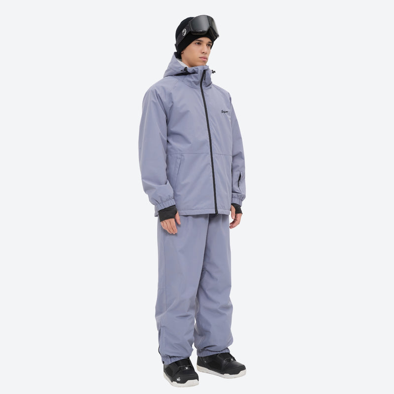 Men's 2-layer snowboard jacket and pants - lavender gray jacket with lavender pants, for skiing and snowboarding