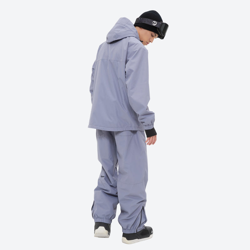 Men's 2-layer snowboard jacket and pants - lavender gray jacket with lavender pants, for cold-weather winter sports