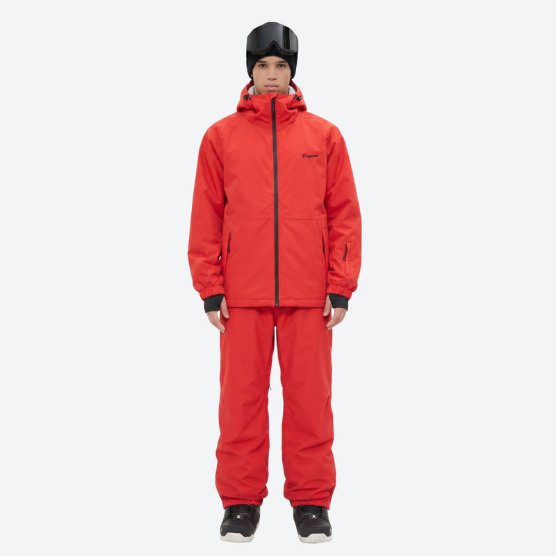 Men's 2-layer snowboard jacket and pants - red jacket with red pants, for resort and street wear