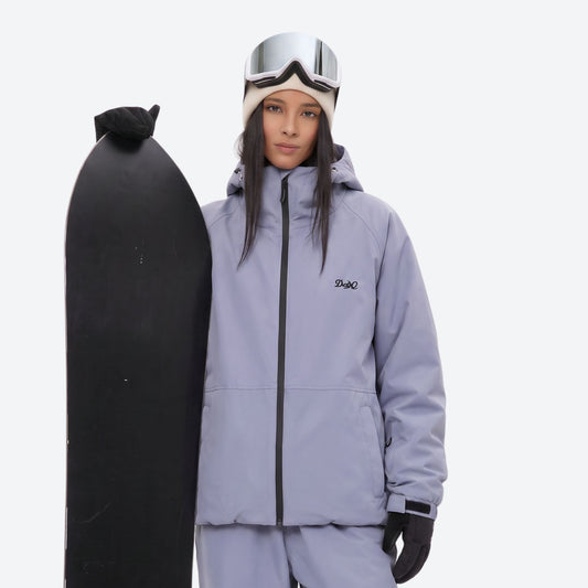 Breathable minimalist 2-layer ski jacket set - lavender jacket with lavender pants, for resort and street wear