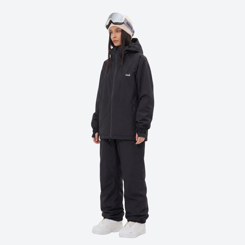 Breathable minimalist 2-layer ski jacket set - black jacket with black pants, for powder days and winter commute
