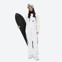 
                  
                    Women's minimalist bib snowboard pants with gaiters - white bib snow pants, for powder and piste riding
                  
                