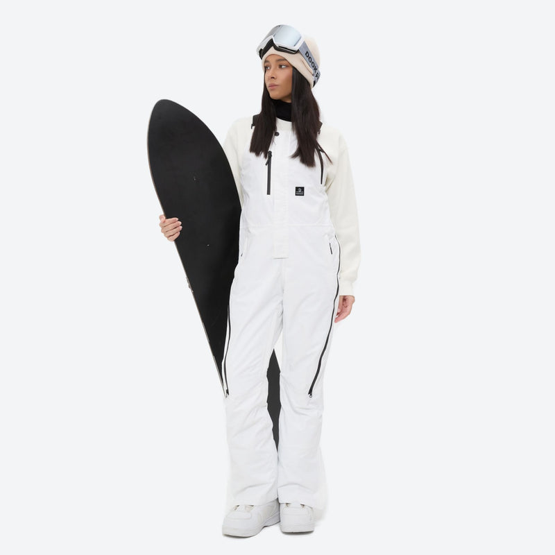 Women's breathable 3-layer suspender ski pants - white bib snow pants, for resort and backcountry days