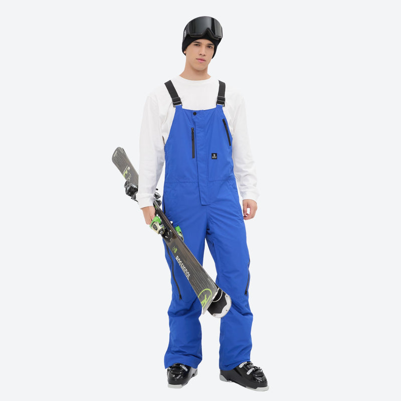 Men's breathable 3-layer suspender ski pants - blue bib snow pants, for skiing and snowboarding