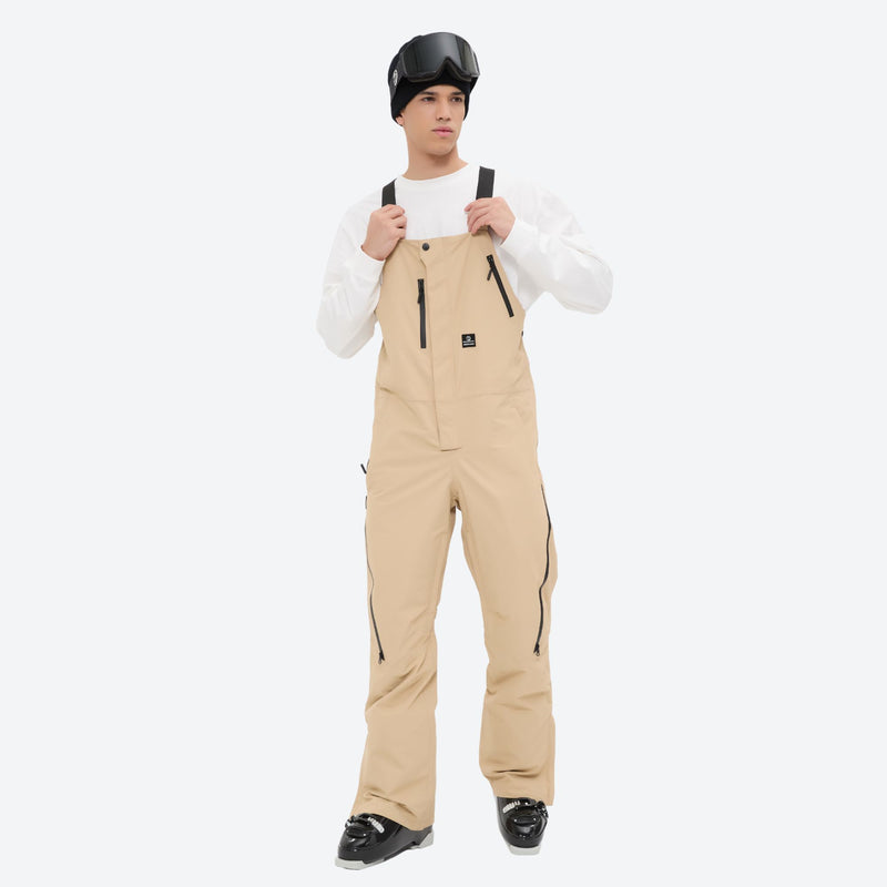 Men's minimalist bib snowboard pants with gaiters - tan bib snow pants, for powder and piste riding