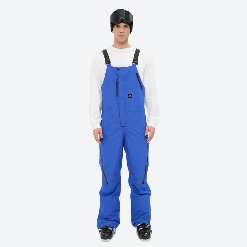 Men's breathable 3-layer suspender ski pants - blue bib snow pants with white top, for resort and backcountry days