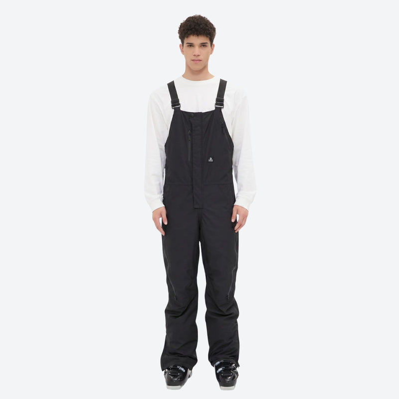 Men's breathable 3-layer suspender ski pants - black bib snow pants with white top, for cold-weather winter sports