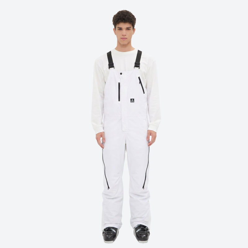 Men's waterproof 3L bib snow pants - white bib snow pants with white top, for resort and backcountry days